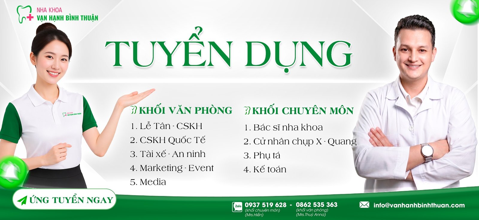 NHA KHOA VẠN HẠNH BÌNH THUẬN TUYỂN DỤNG PHỤ TÁ